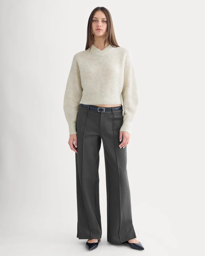 Ponte Wide-Leg Trouser | Heathered Soot