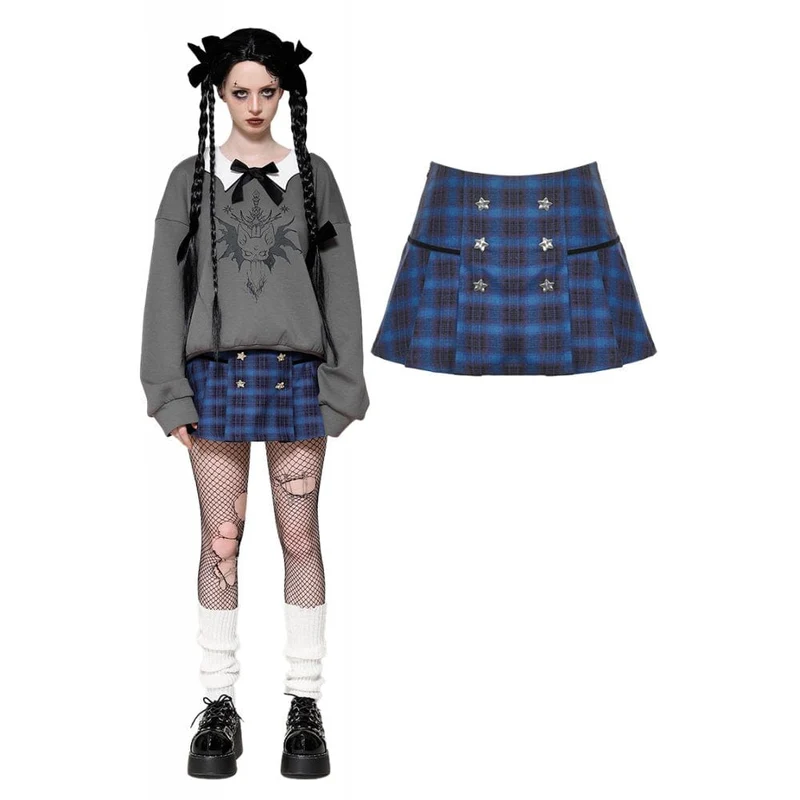 Dam Grunge Stars Pläd Kort kjol Blå