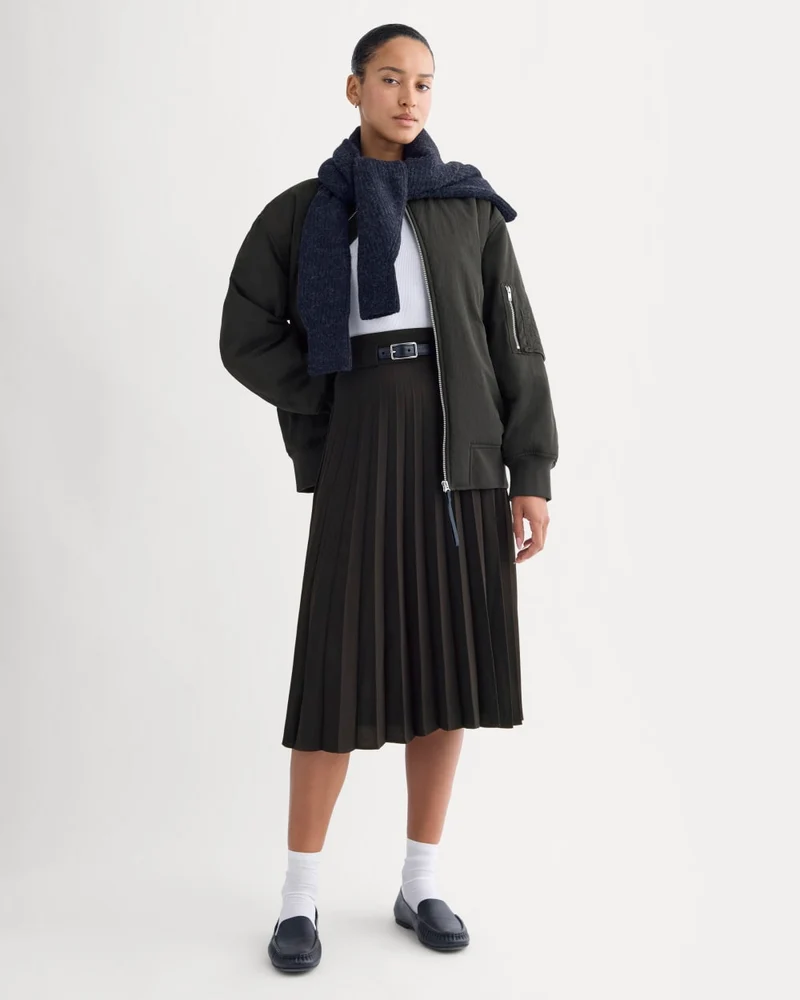 Pleated Crepe Midi Skirt | Black
