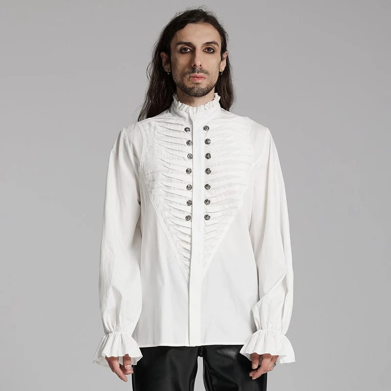 Gothic Ruffled Beast Buckle Shirt för män Vit