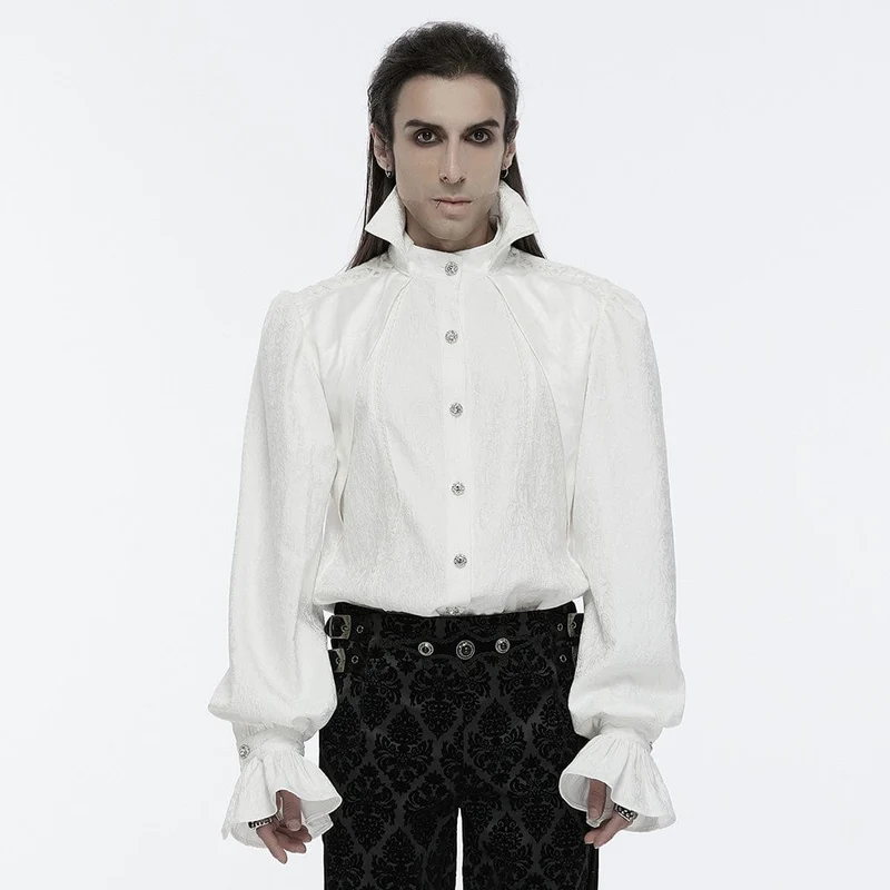 Gothic Bubble Sleeved Skjorta med snörning för män Vit