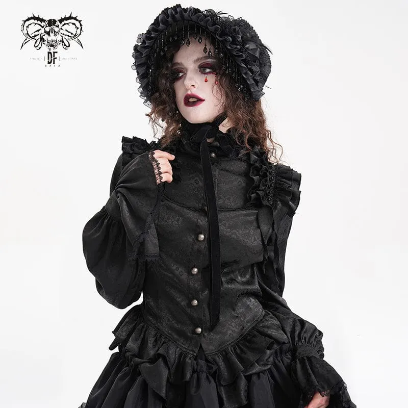 Gothic volang spets långärmad blus för kvinnor