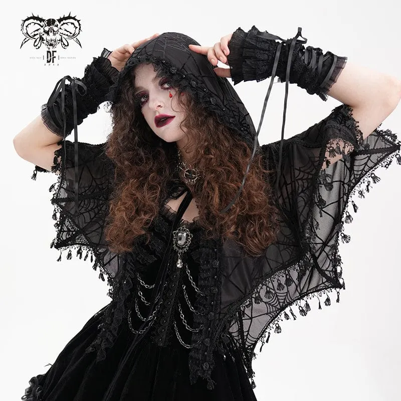 Kvinnors gotiska tofsar Strap Mesh Cape med huva