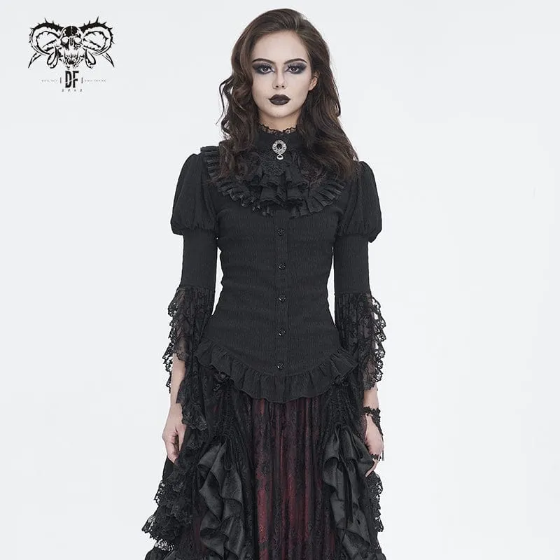 Gothic puffärmad volangskjorta för kvinnor med fristående halsringning