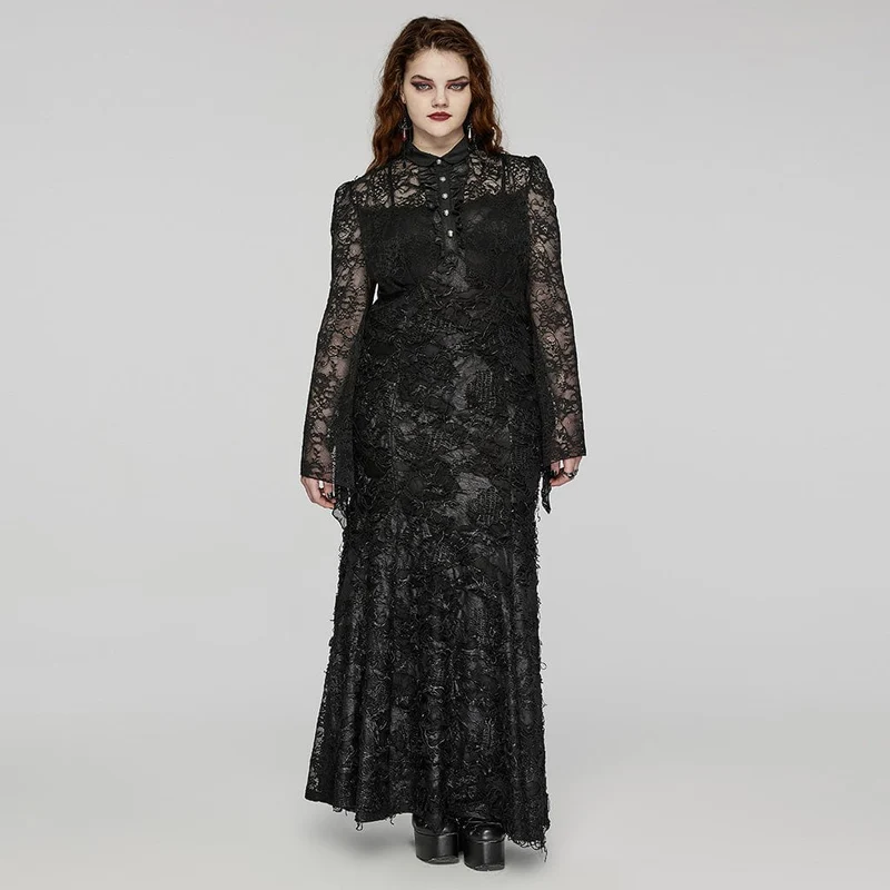 Kvinnors Plus Size Gothic Turn-down krage Spets Splits Klänning Klänning Bröllopsklänning