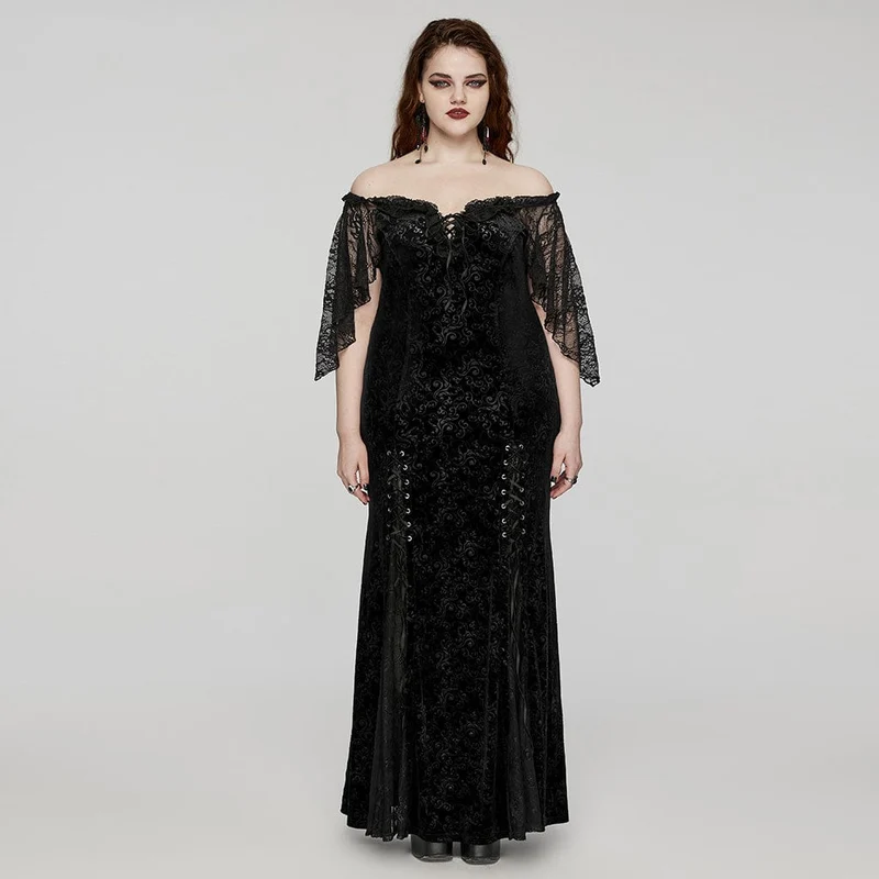 Gothic off-shoulder-klänning med snörning för kvinnor i plusstorlek Bröllopsklänning