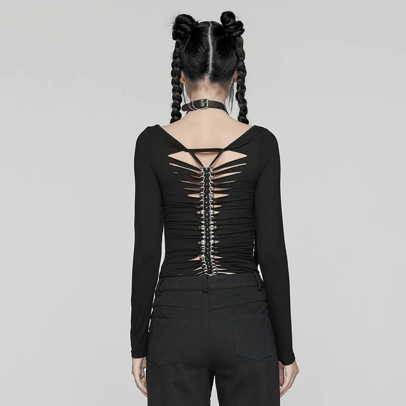 Gothic Skeletttryckt T-shirt för kvinnor