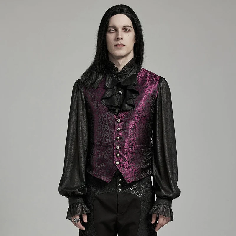 Gothic Floral Jacquard för herrar med snörning Svart Röd väst