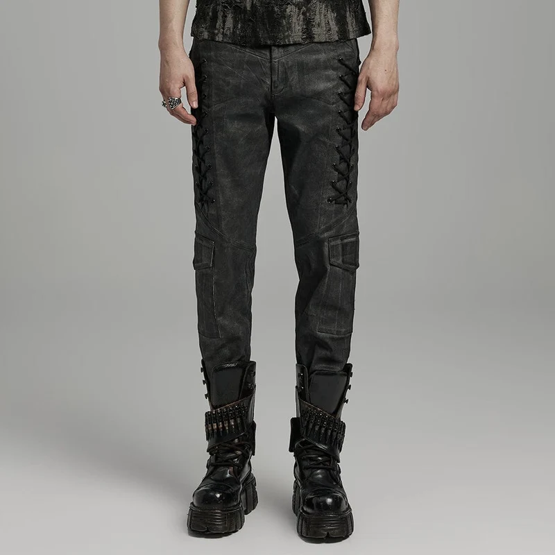 Herr Punk Gothic Big-pocket Strappy Black Grå byxor