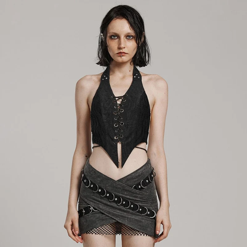 Dam Punk Irregular Ripped Halterneck-väst