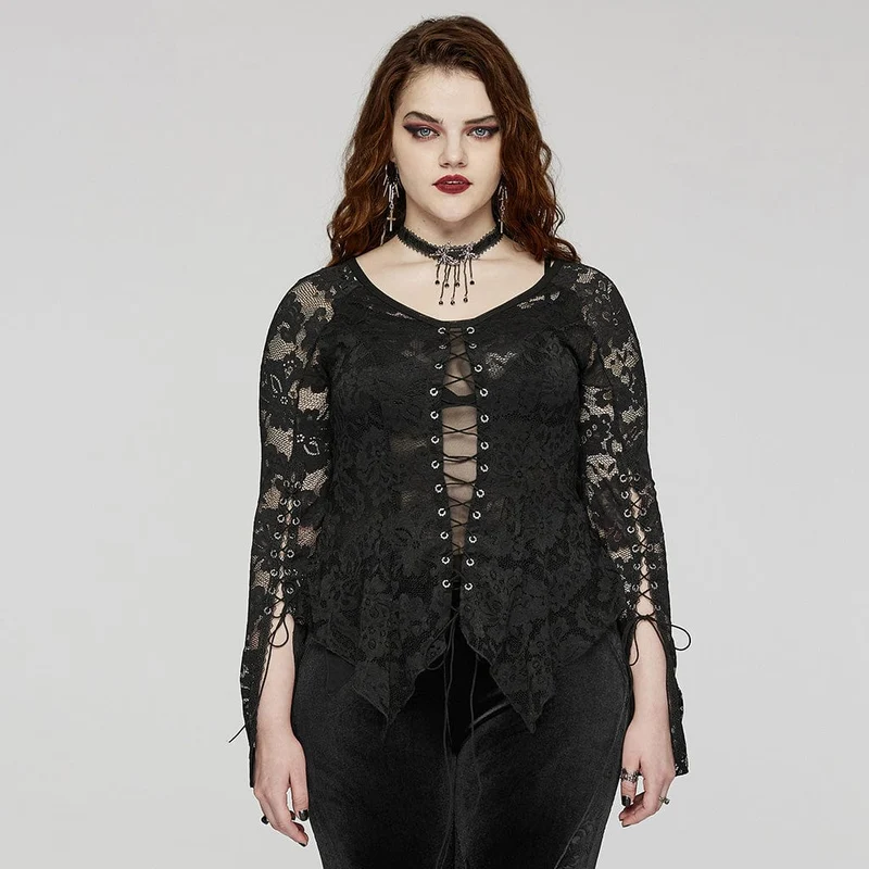 Dam Plus Size Gothic Irregular Lace-up Spets Topp
