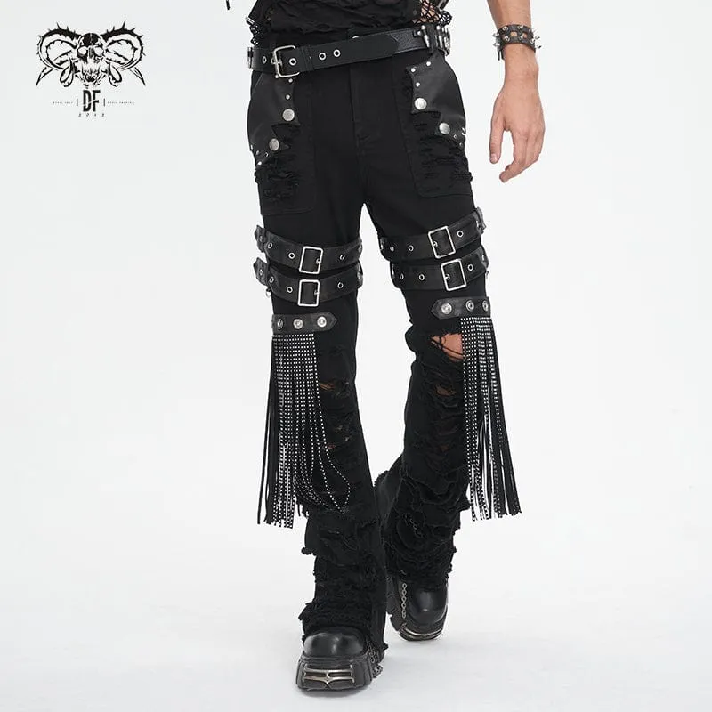 Punk Ripped Tassels Byxor för män