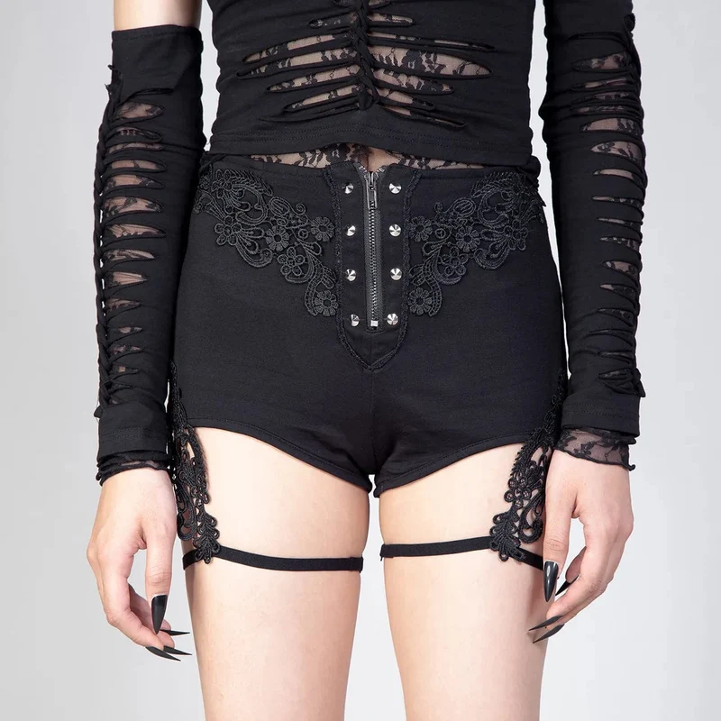 Gotiska blommiga broderade dubbshorts för kvinnor