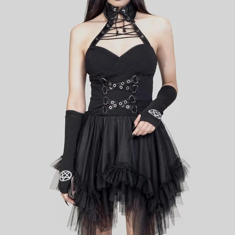 Gothic Irregular Ruffled Halterneckklänning för kvinnor