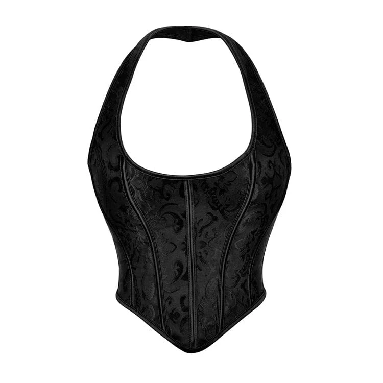 Gothic Jacquard Halterneck Overbust Korsett för kvinnor