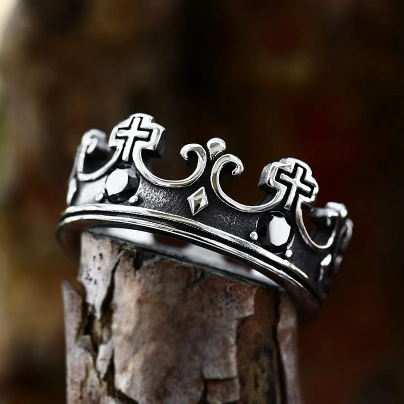 Punk Crown Cross Ring för män