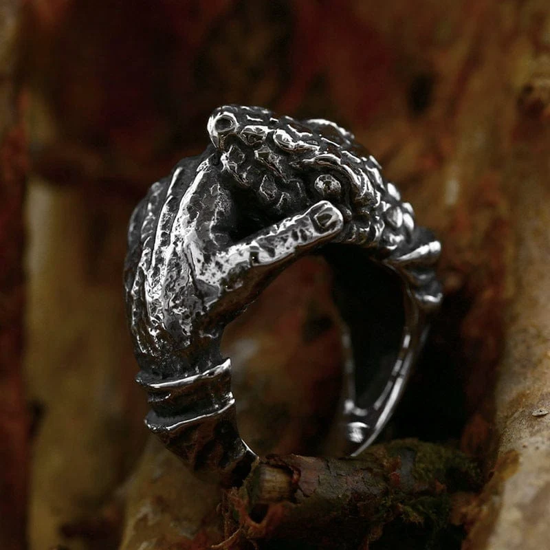 Punk Retro Irregular Skull Rostfri Ring för män