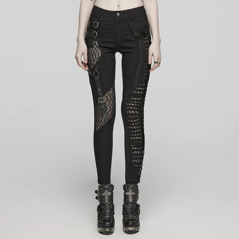 Dam Punk Mesh Spänne Spaghetti Strap Byxor