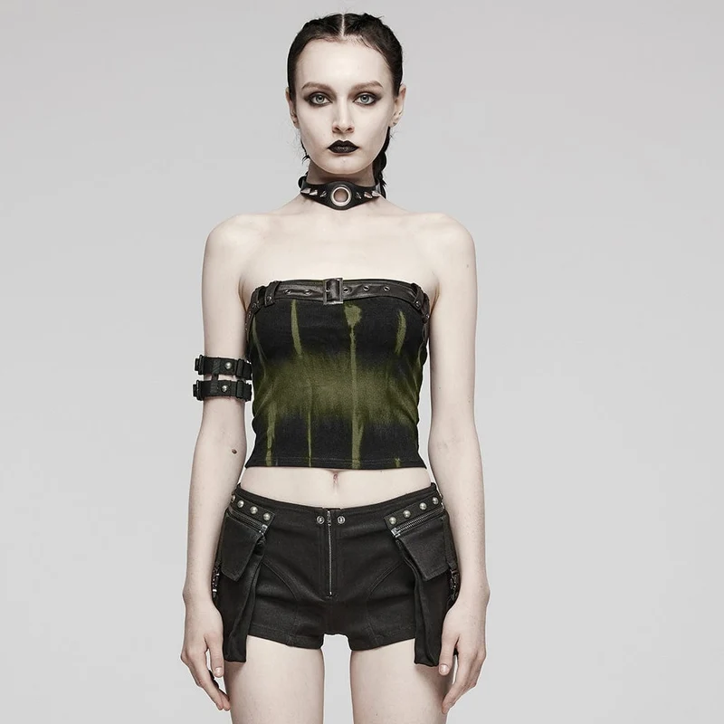 Dam Punk Spänne Eyelet Bustier Svart-grön