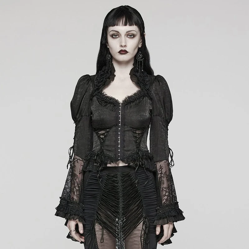Gothic volangerad spaghettirem för kvinnor med lång tonad hornärmad skjorta