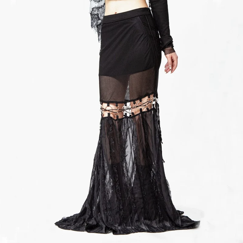 Gothic Cutout Splice lång kjol för kvinnor