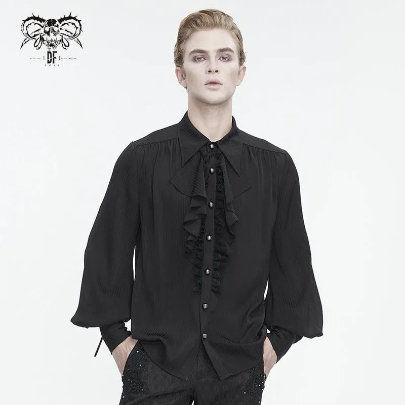 Gothic puffärm, volang spetsskjorta för män, svart
