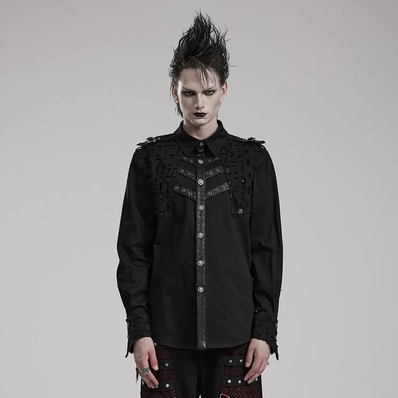 Punk Cutout Splice Shirt för män