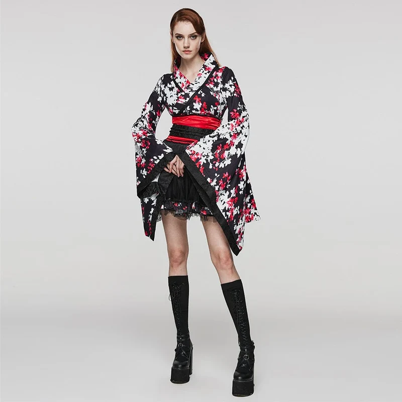 Damer med Lolita blommig kimono med kjol