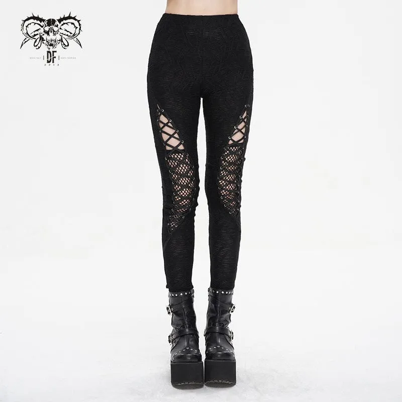Punk Strappy Mesh Splice Ruched Leggings för kvinnor