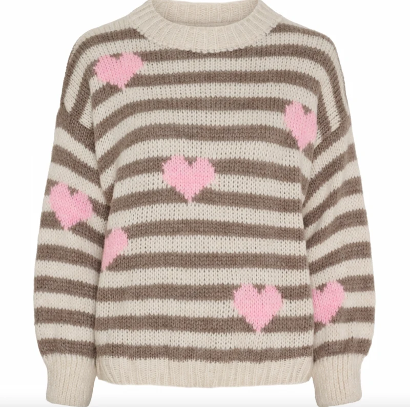 Stickad tröja - Beige ränder