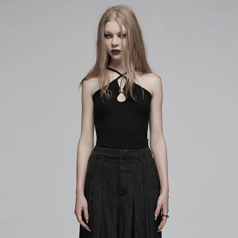 Punk Cutout Halterneck Linne för kvinnor