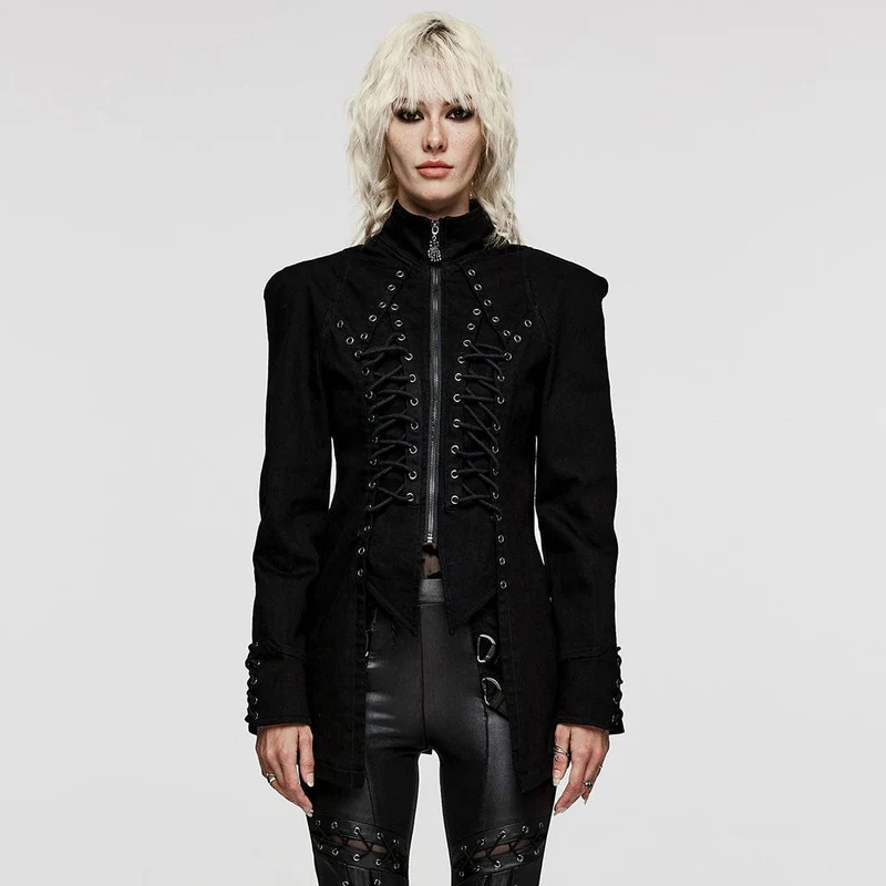 Dam Punk Stand Collar Irregular Coat