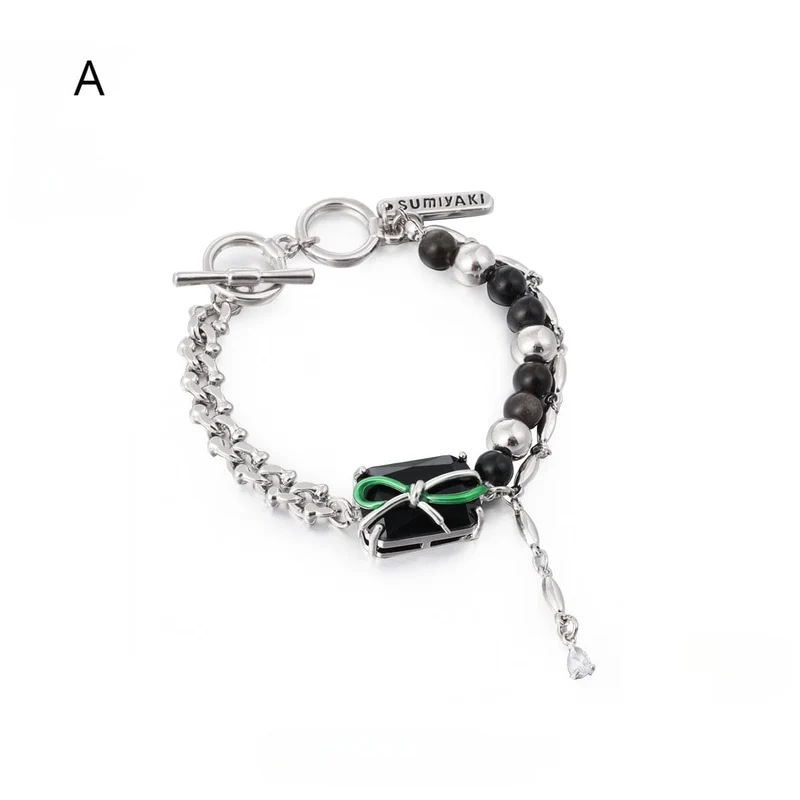 Punk Bowknot Obsidian Pearl Armband för kvinnor
