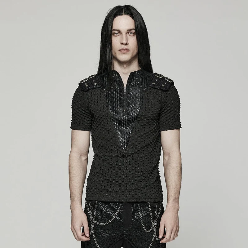 Punk Bubble Buckle Zipper T-shirt för män
