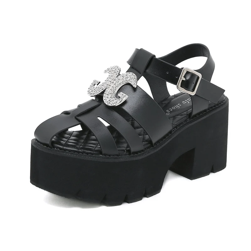 Punk Diamante Spänne Platform Sandaler för kvinnor