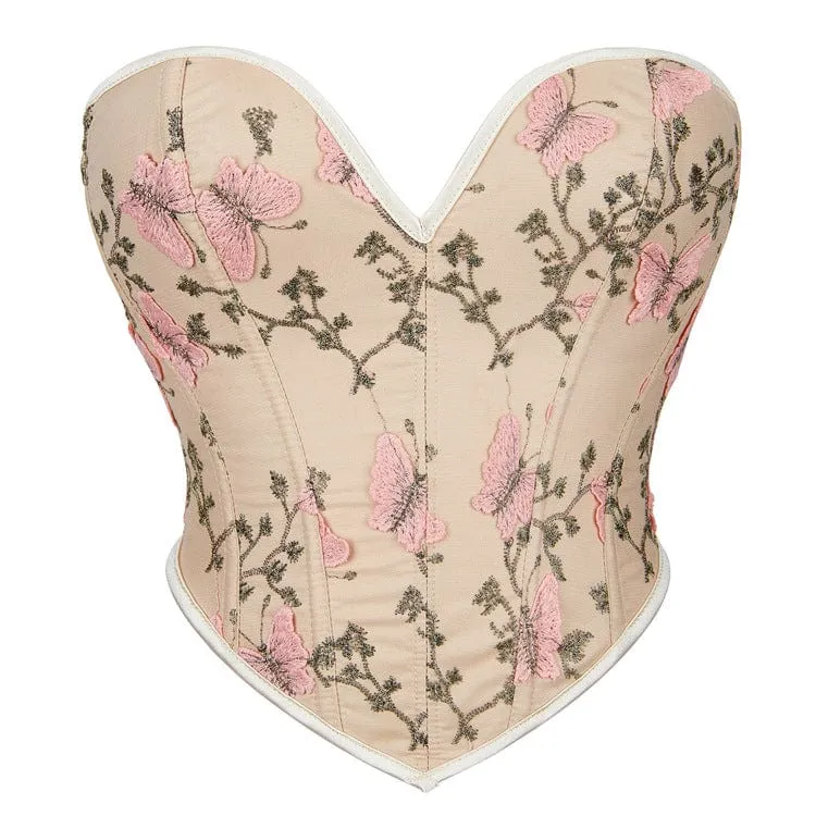 Gothic Butterfly Broderad Overbust Korsett för kvinnor