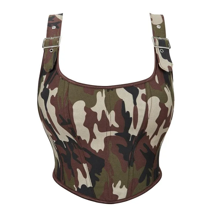 Dam Grunge Camouflage Spännen Overbust Korsett