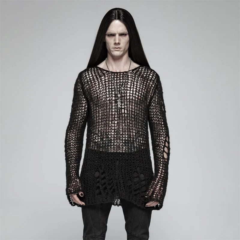 Gothic Ripped Stickad Topp för män