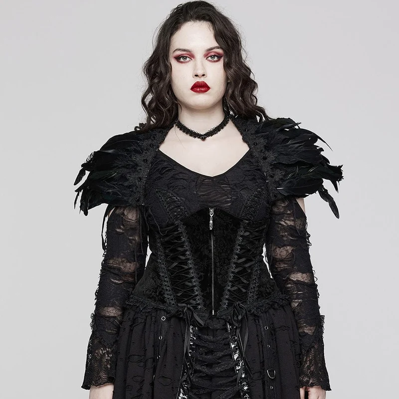 Kvinnor Plus Size Gothic Strappy Ruffled Velvet Underbust Corset