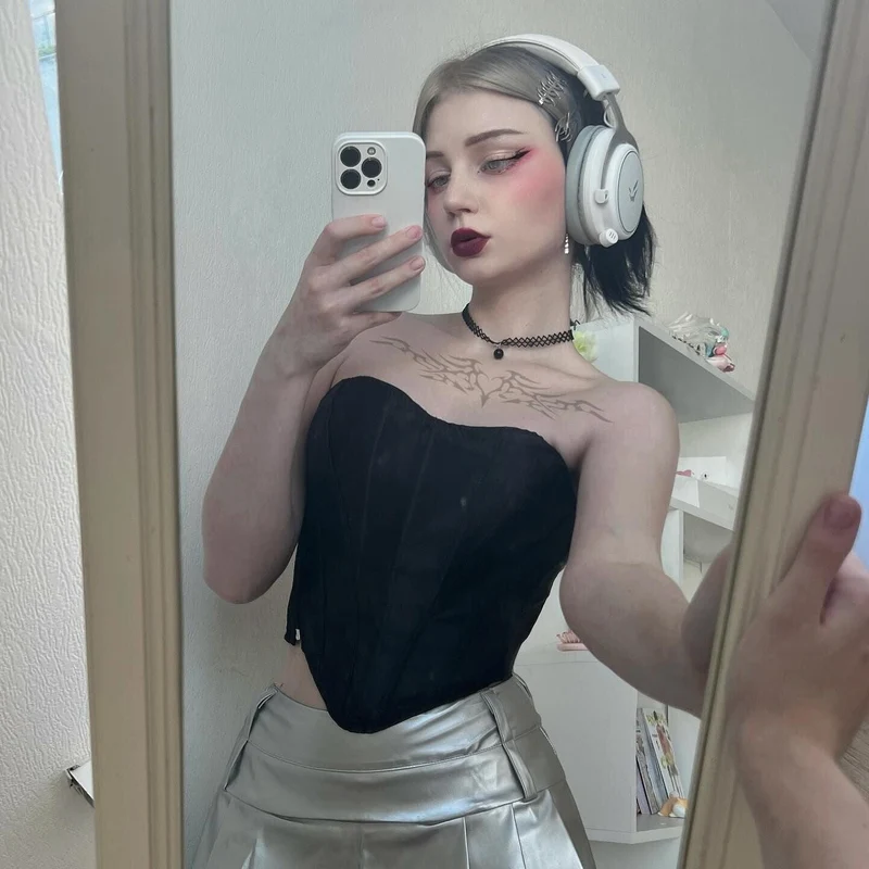 Gothic Strappy Enfärgad Overbust Korsett för kvinnor