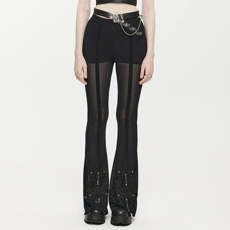 Gothic Eyelet Splice Mesh utsvängda byxor för kvinnor