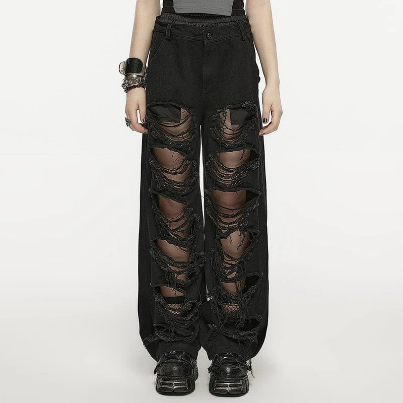 Kvinnors Punk Dubbelmidja Ripped Pants