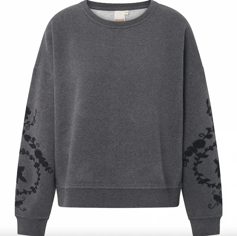 Sweatshirt med broderi - Grå oversize
