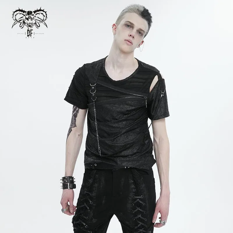 T-shirt med dragkedja för män i Punk Cutout