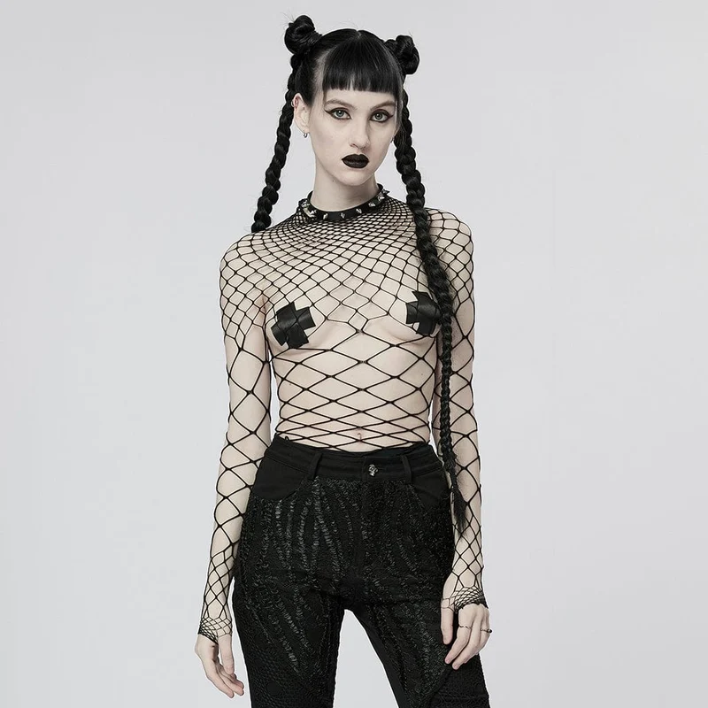 Punk Sheer Mesh Bodysuit för kvinnor