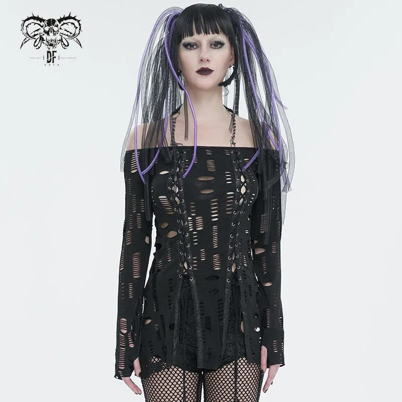 Gothic Ripped Split Halterneck-skjorta för kvinnor