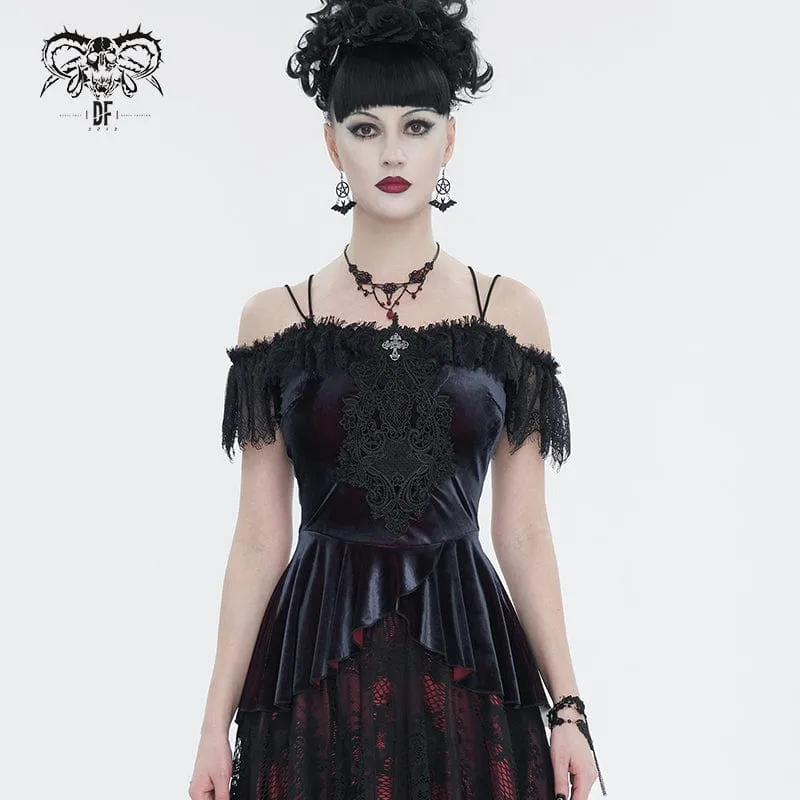 Gothic off Shoulder Spets Splice Shirt för kvinnor