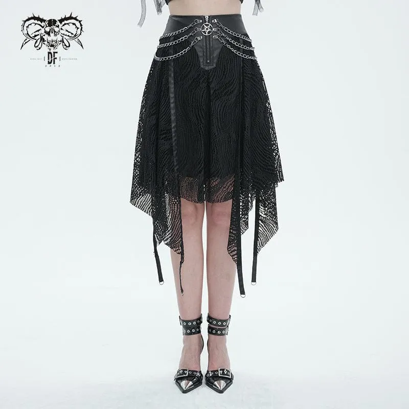 Gothic Irregular Mesh-kjol för kvinnor med kedja
