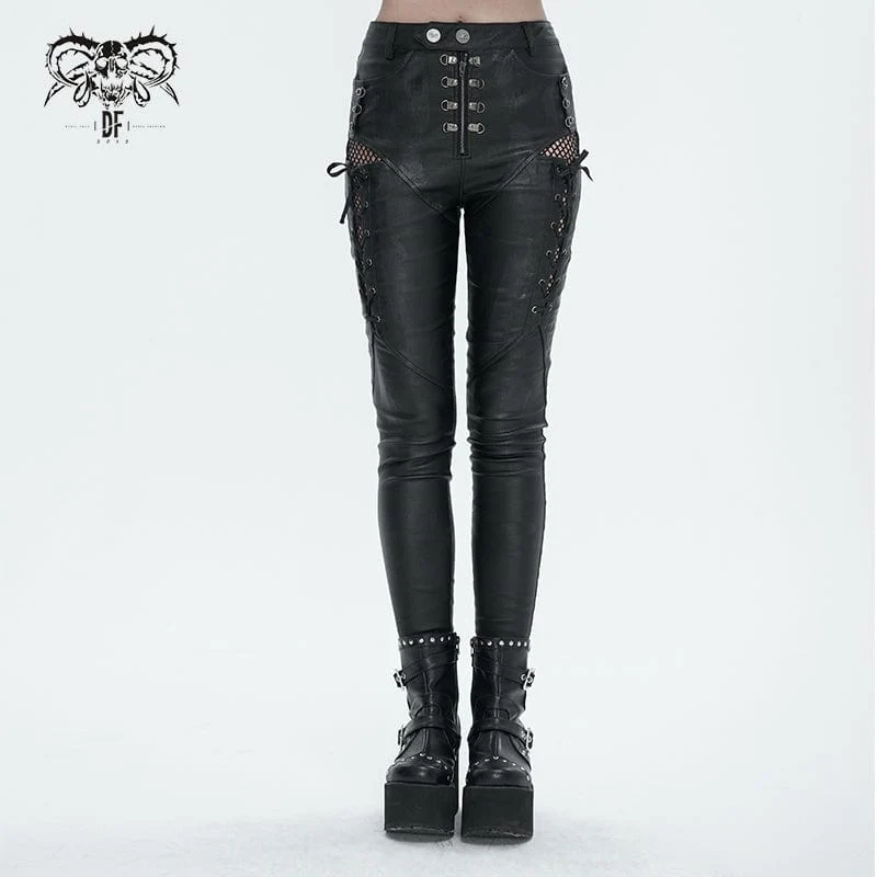 Punk Strappy Mesh Splice Leggings för kvinnor