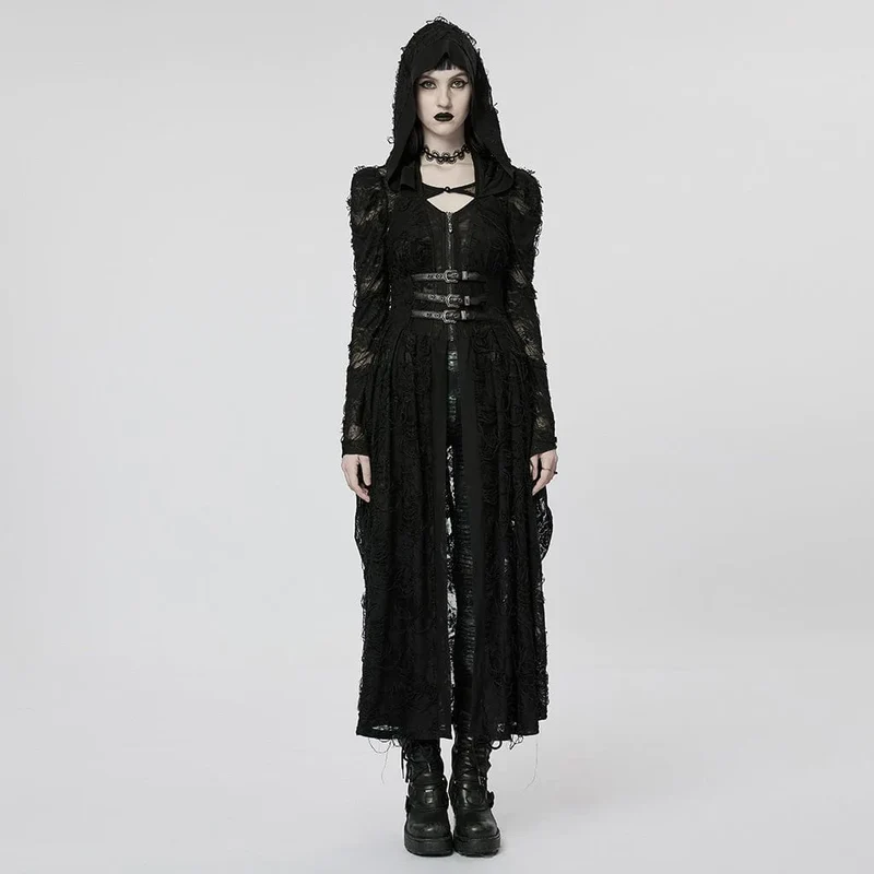 Gothic rippad tvådelad kappa för kvinnor med huva
